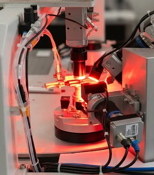 Modulo di ispezione Magpie con illuminazione rossa sul pezzo lavorato